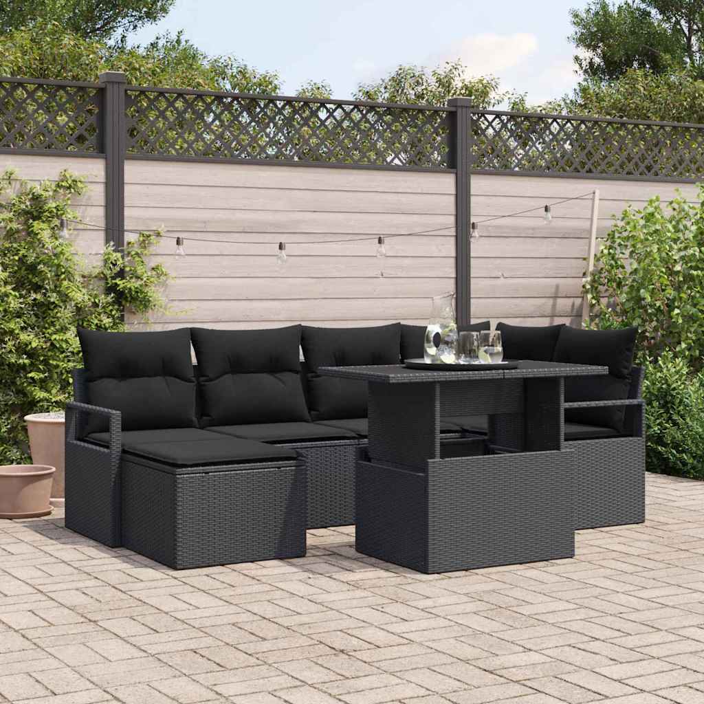 Gartensofa-set 7 stk. Schwarz Poly Rattan