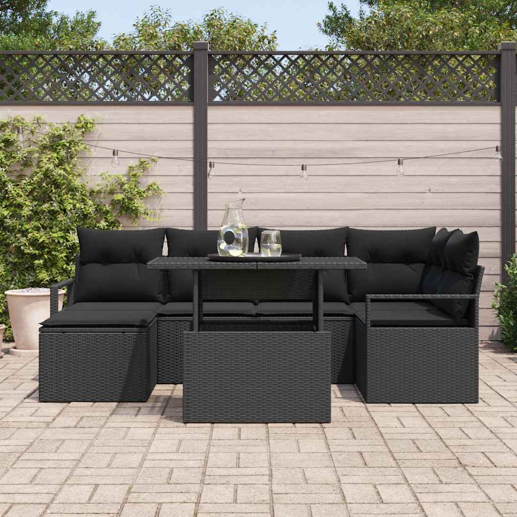 Gartensofa-set 7 stk. Schwarz Poly Rattan