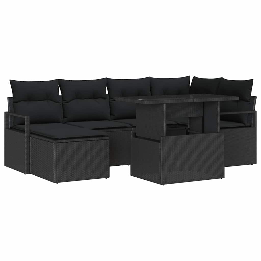 Gartensofa-set 7 stk. Schwarz Poly Rattan
