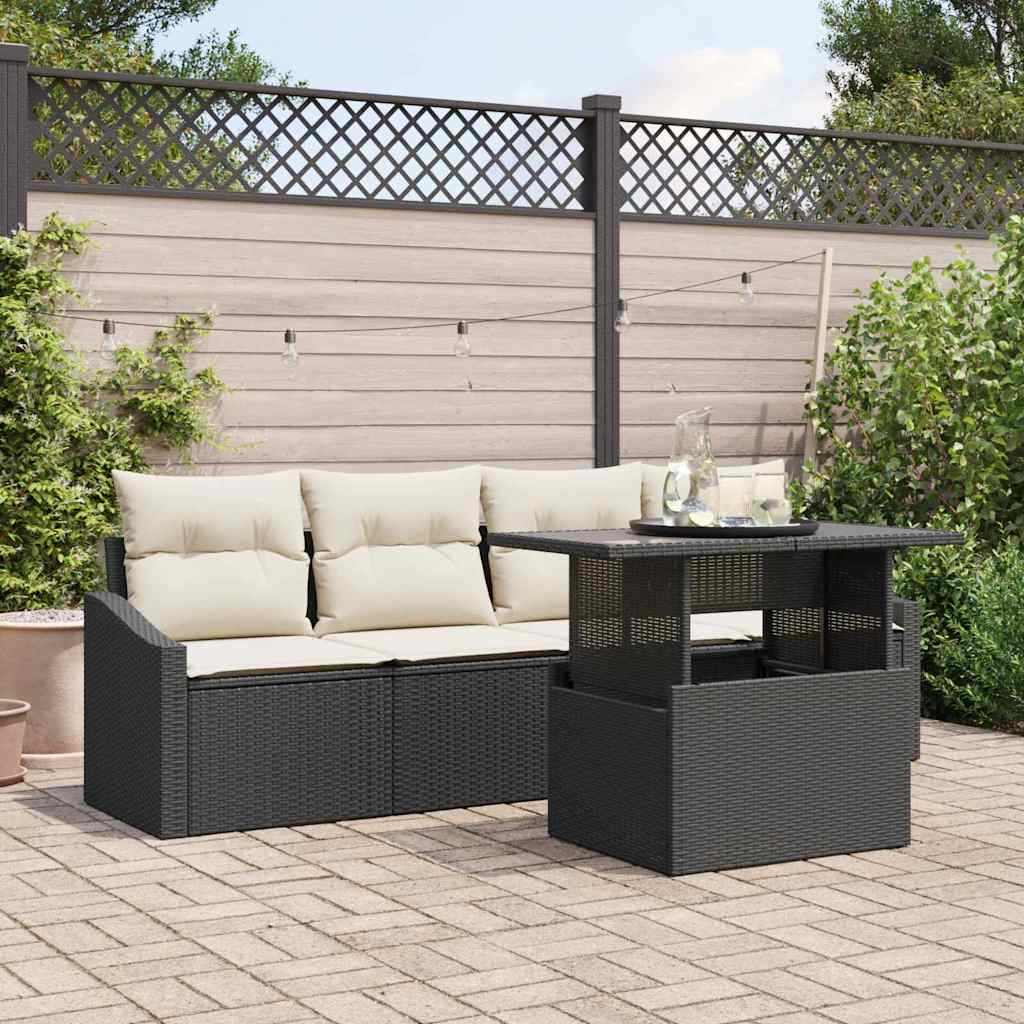 Garten-Sofa-Set 5 stk. Schwarz Poly-Rattan