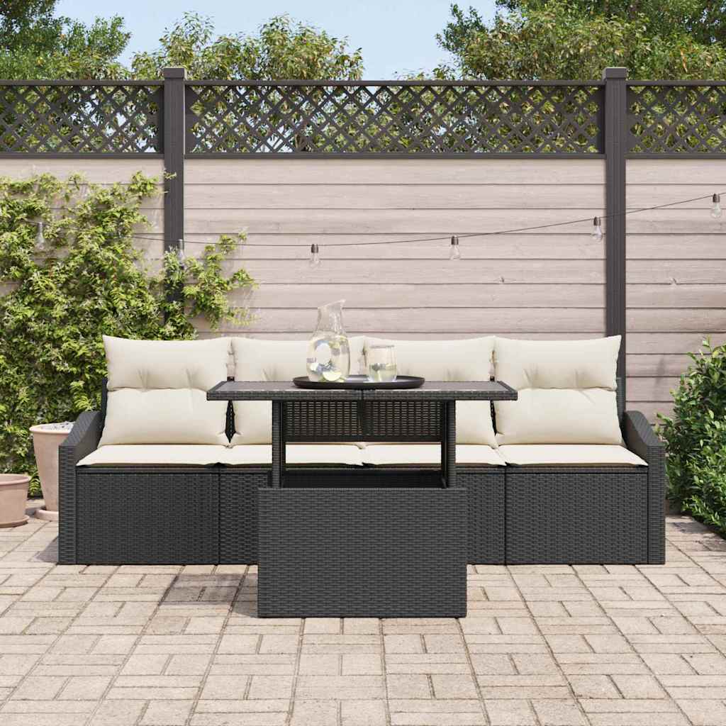 Garten-Sofa-Set 5 stk. Schwarz Poly-Rattan