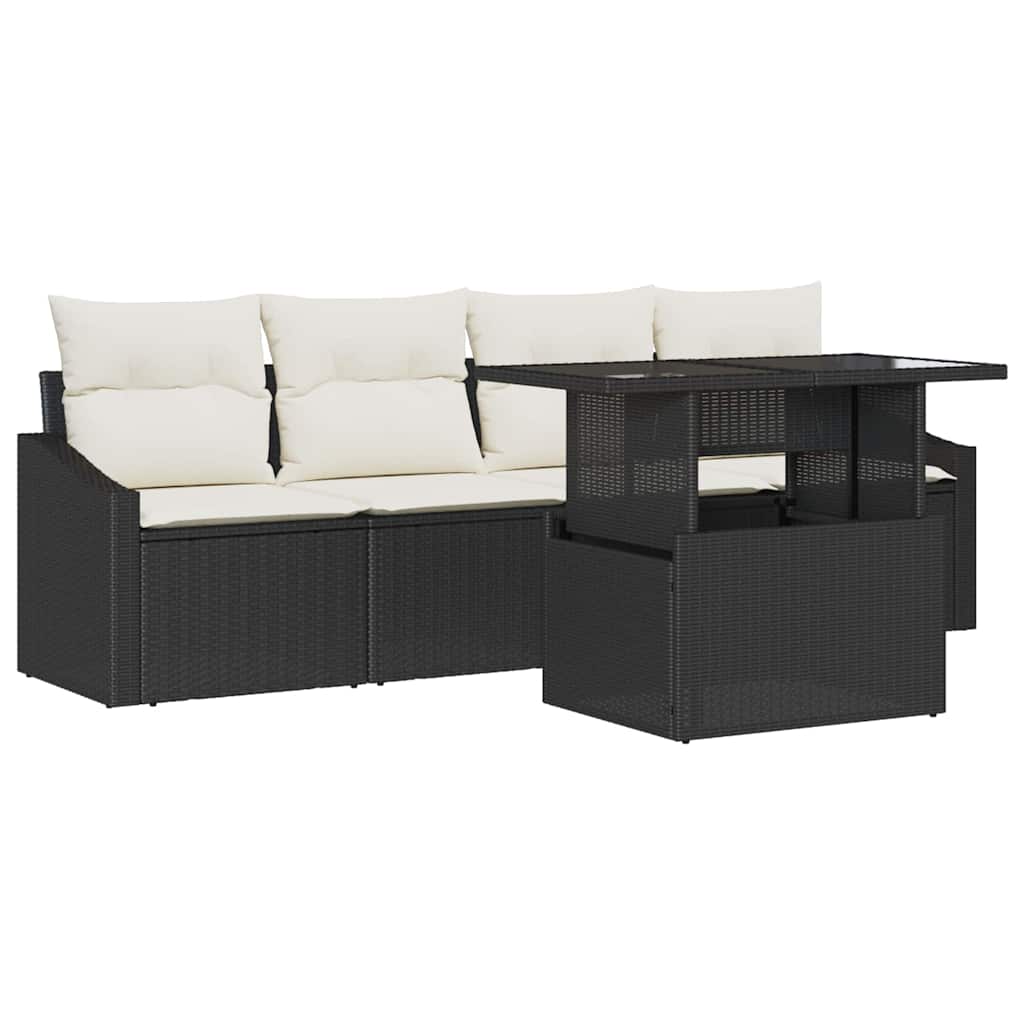 Garten-Sofa-Set 5 stk. Schwarz Poly-Rattan