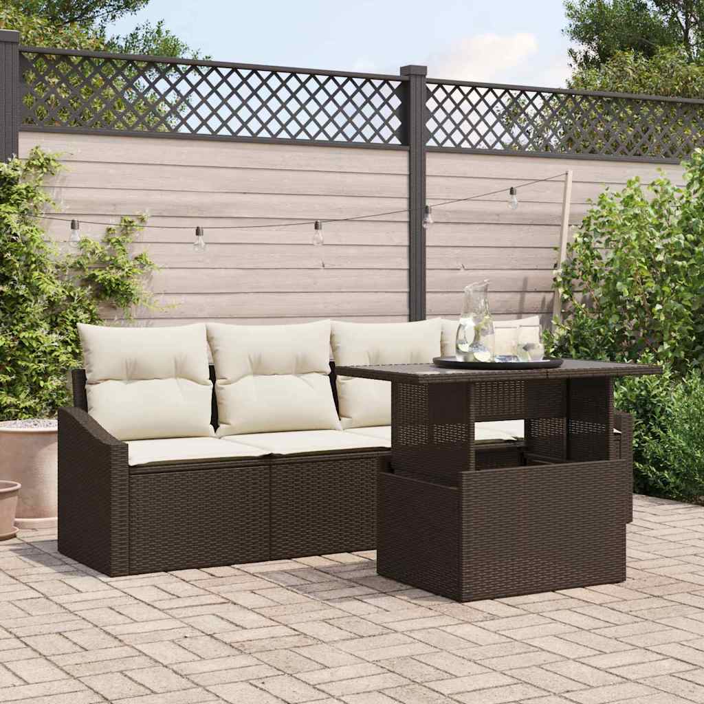 Garten-Sofa-Set 5 stk. Braun Poly-Rattan