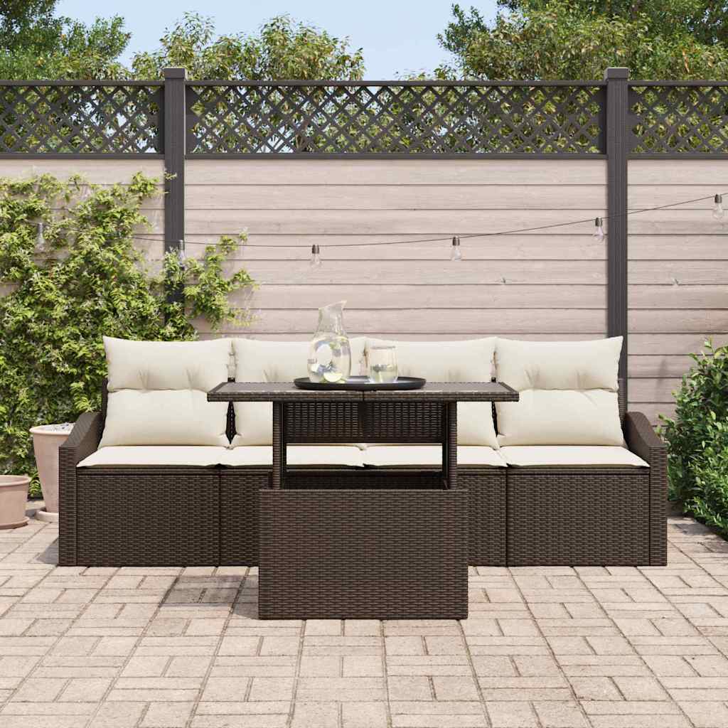 Garten-Sofa-Set 5 stk. Braun Poly-Rattan