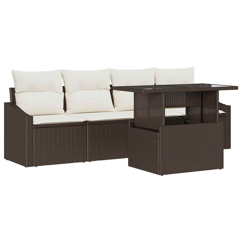Garten-Sofa-Set 5 stk. Braun Poly-Rattan