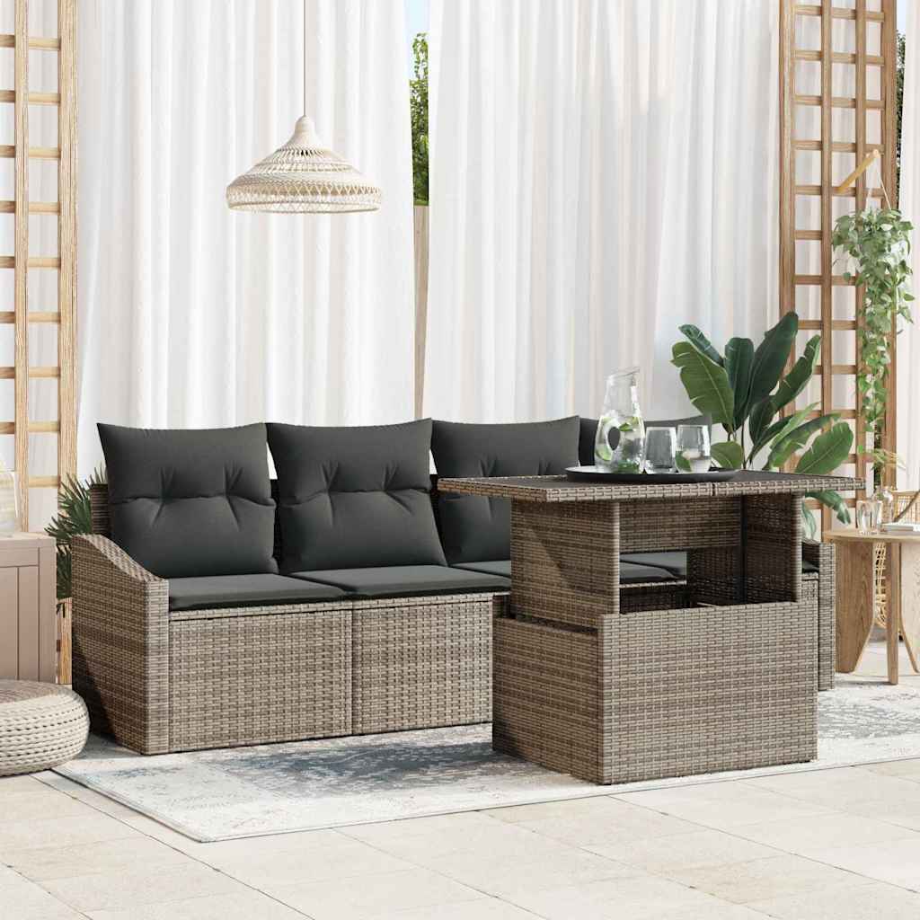 Garten-Sofa-Set 5 stk. Grau Poly-Rattan