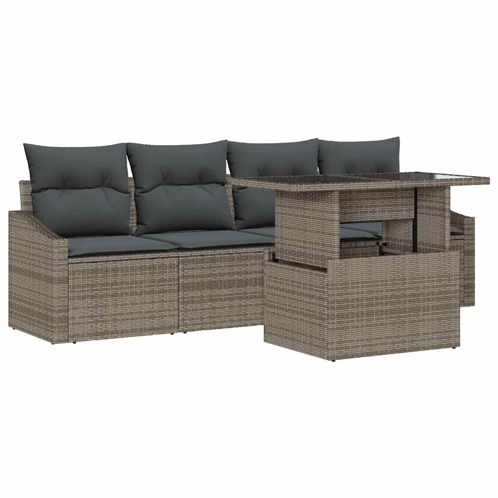 Garten-Sofa-Set 5 stk. Grau Poly-Rattan