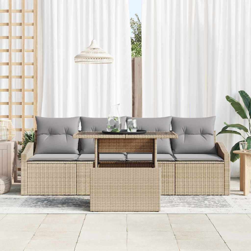 Garten-Sofa-Set 5 stk. Beige Poly-Rattan
