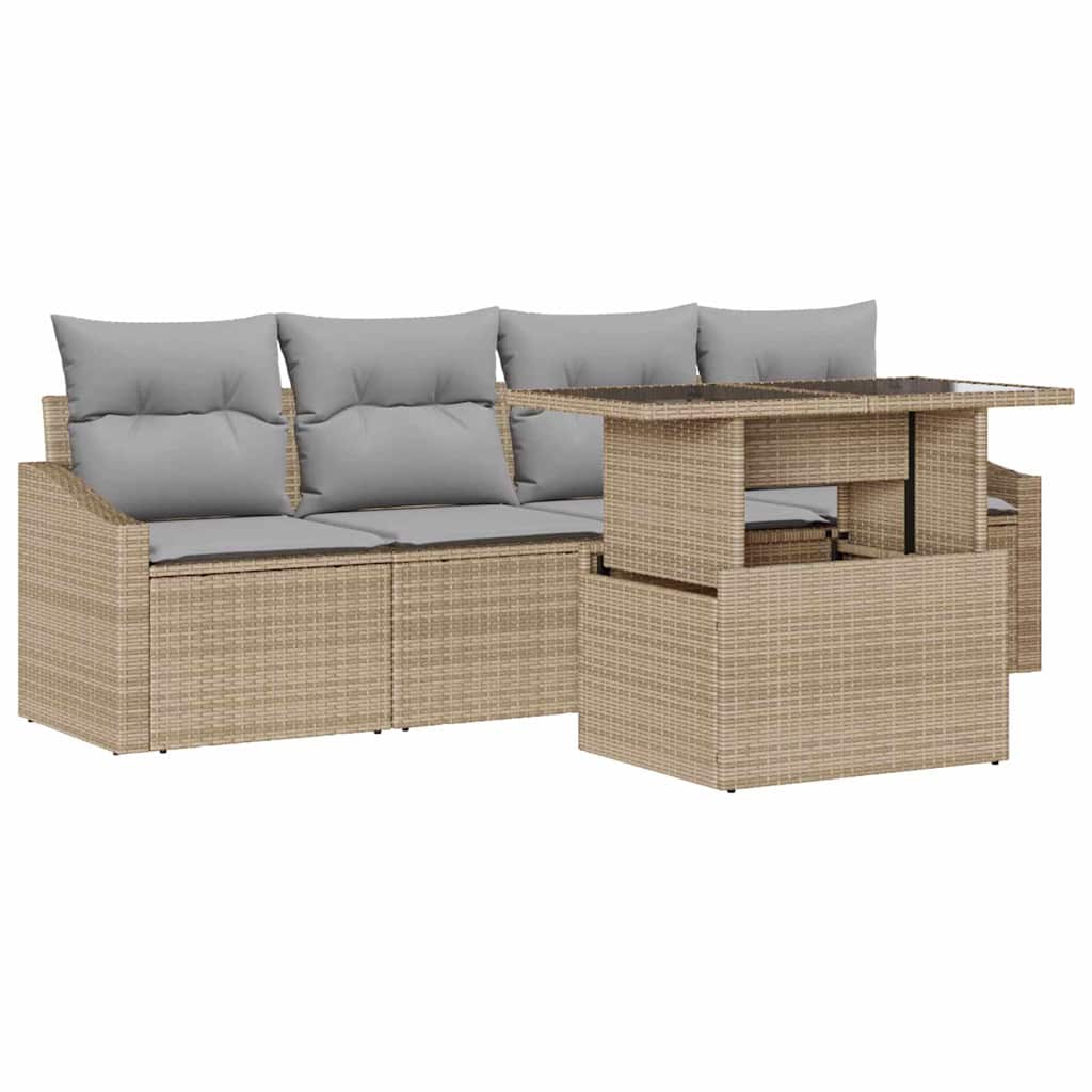 Garten-Sofa-Set 5 stk. Beige Poly-Rattan