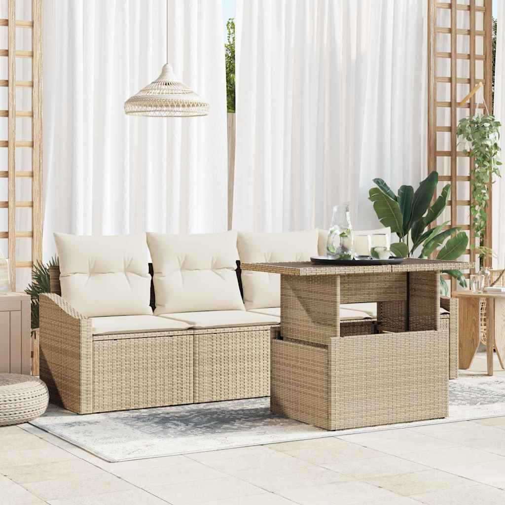 Garten-Sofa-Set 5 stk. Beige Poly-Rattan