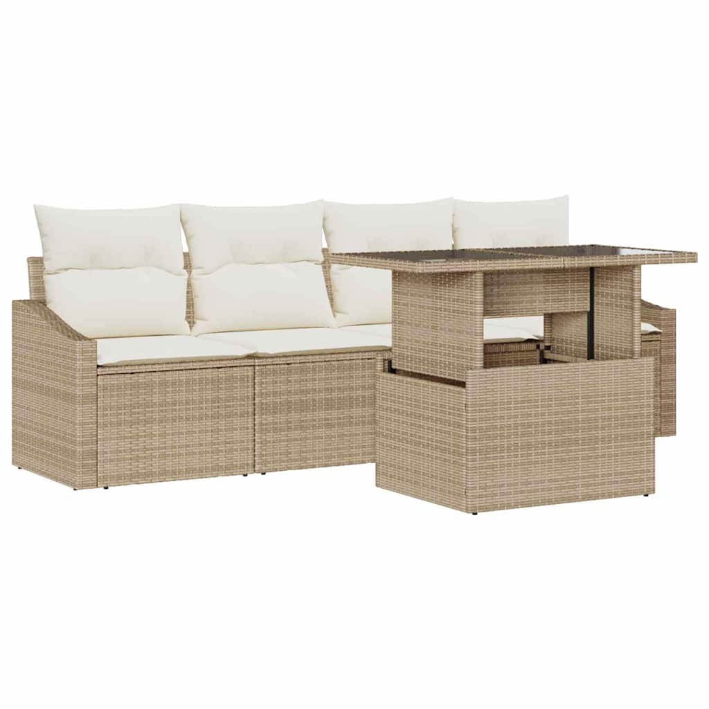 Garten-Sofa-Set 5 stk. Beige Poly-Rattan