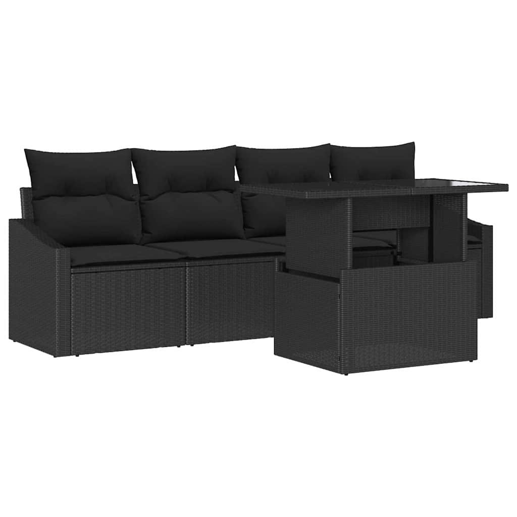 Garten-Sofa-Set 5 stk. Schwarz Poly-Rattan