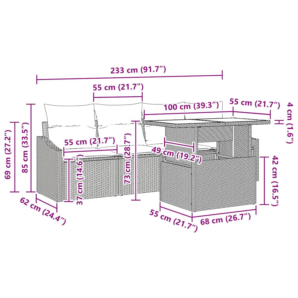 Garten-Sofa-Set 5 stk. Schwarz Poly-Rattan