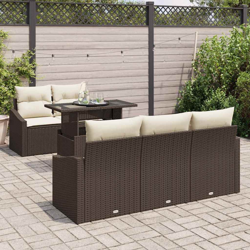 Garten-Sofa-Set 6 stk. Braun Poly-Rattan