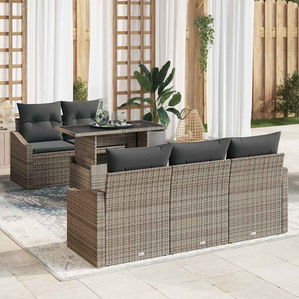 Garten-Sofa-Set 6 stk. Grau Poly-Rattan