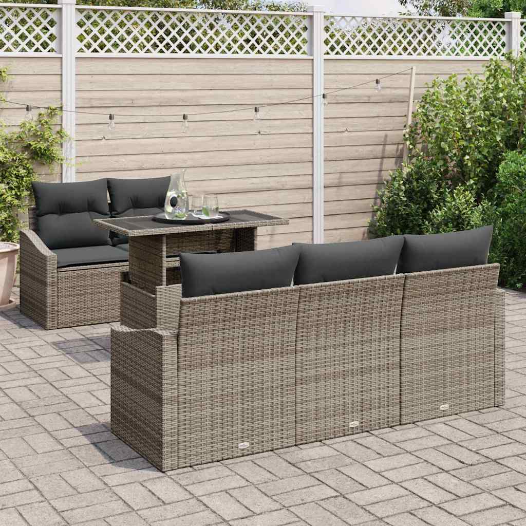 Garten-Sofa-Set 6 stk. Grau Poly-Rattan