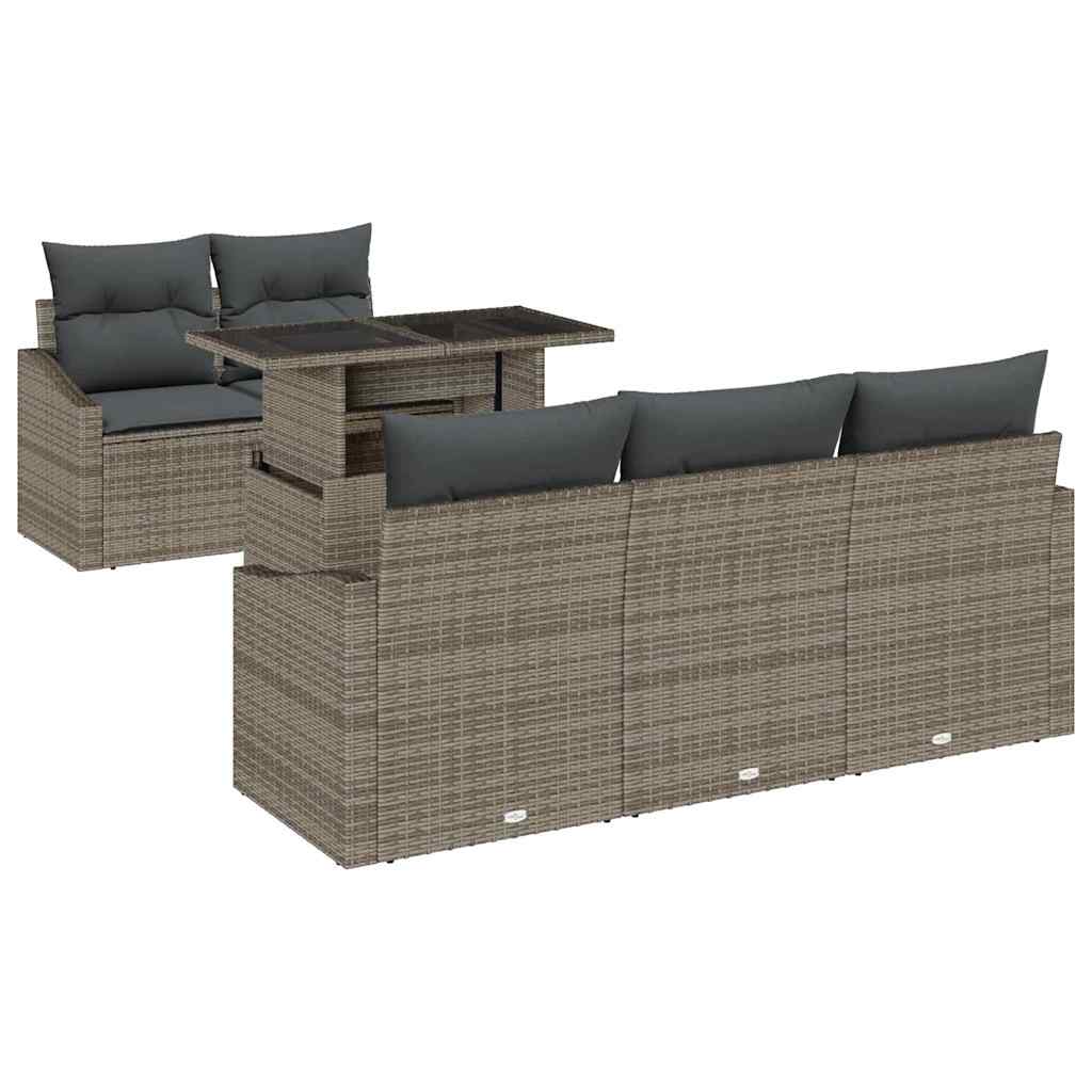Garten-Sofa-Set 6 stk. Grau Poly-Rattan
