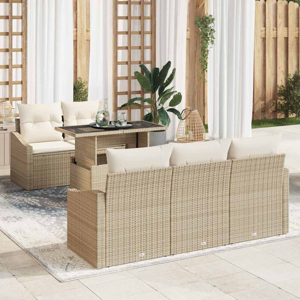 Garten-Sofa-Set 6 stk. Beige Poly-Rattan
