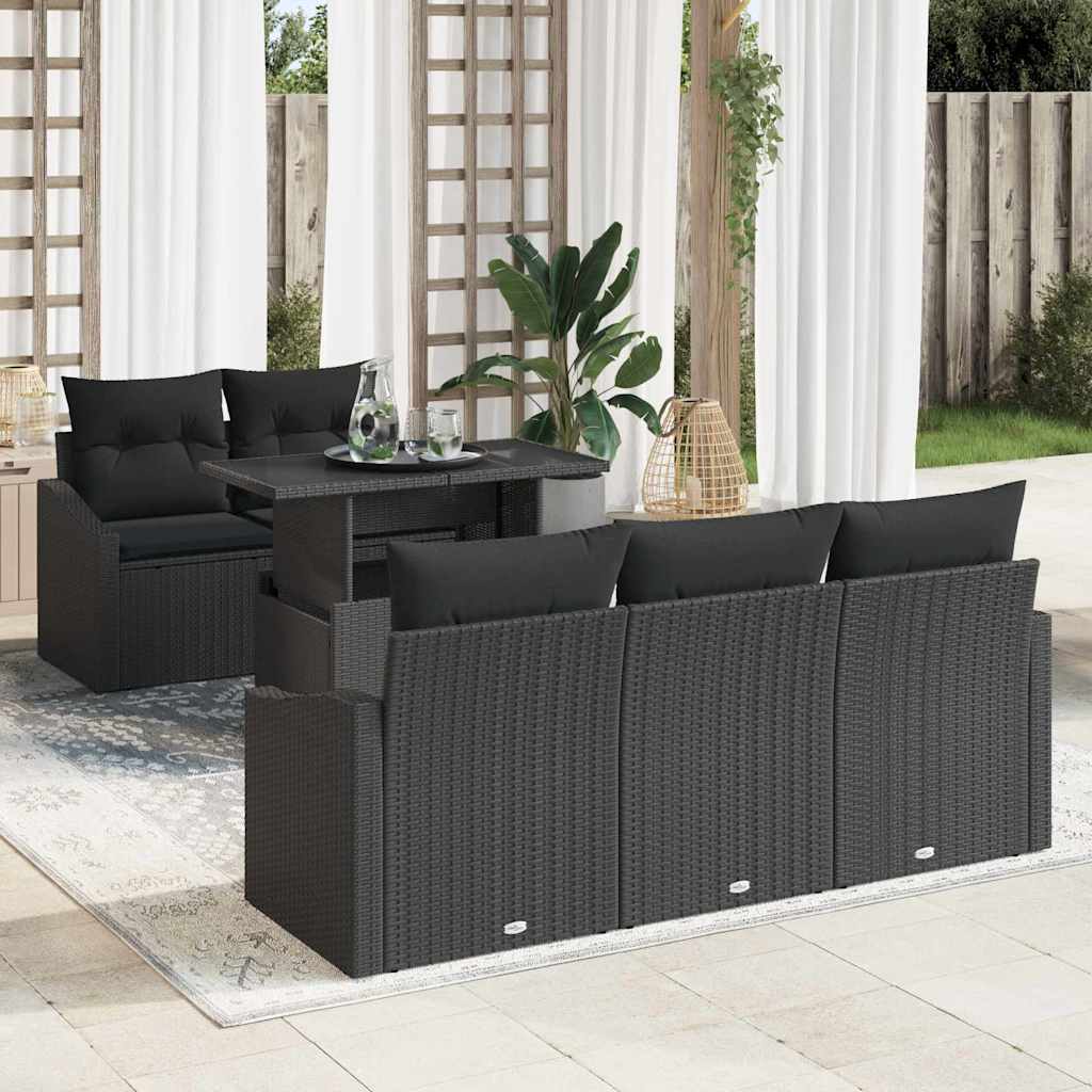 Garten-Sofa-Set 6 stk. Schwarz Poly-Rattan