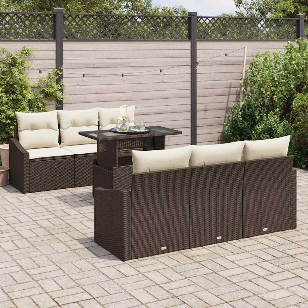 Garten-Sofa-Set 7 stk. Braun Poly-Rattan