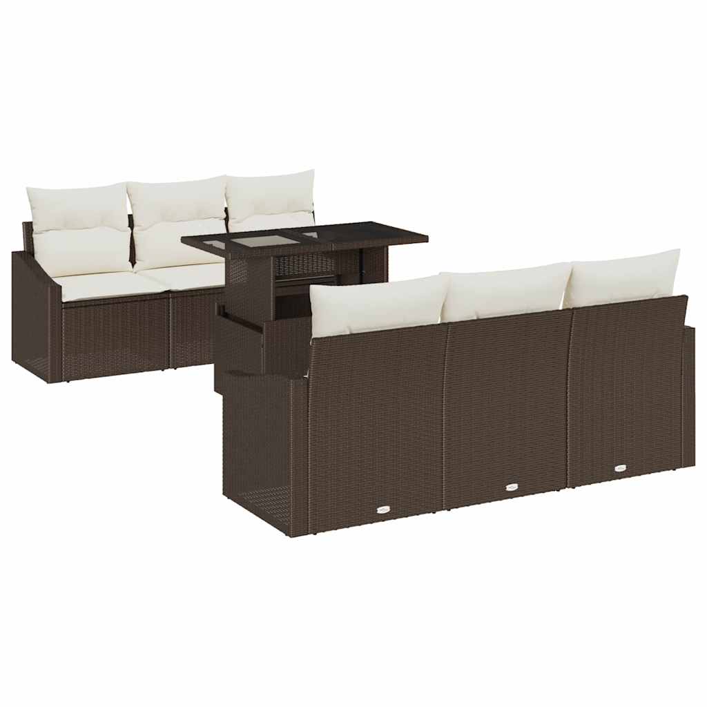 Garten-Sofa-Set 7 stk. Braun Poly-Rattan
