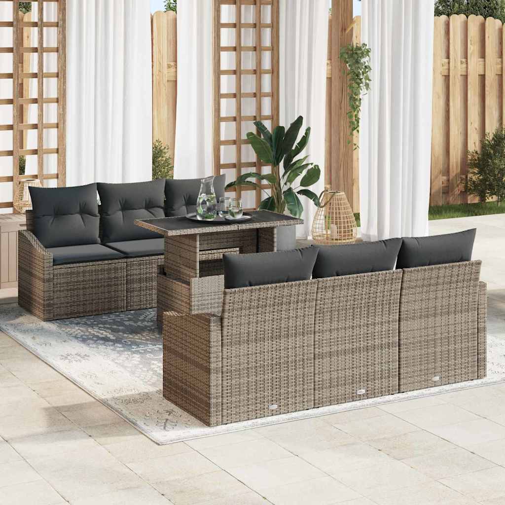 Garten-Sofa-Set 7 stk. Grau Poly-Rattan