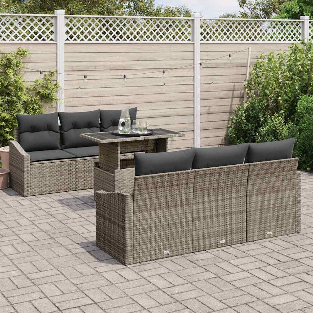 Garten-Sofa-Set 7 stk. Grau Poly-Rattan