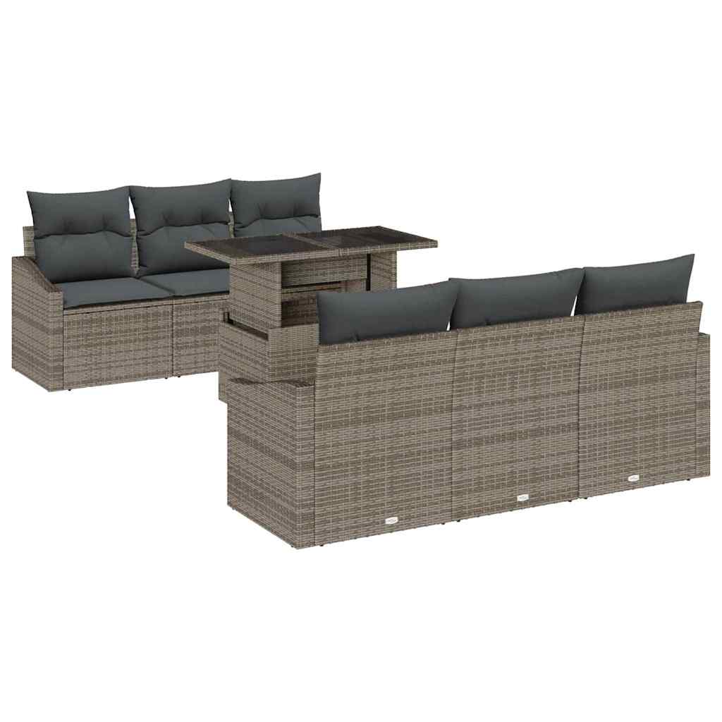 Garten-Sofa-Set 7 stk. Grau Poly-Rattan