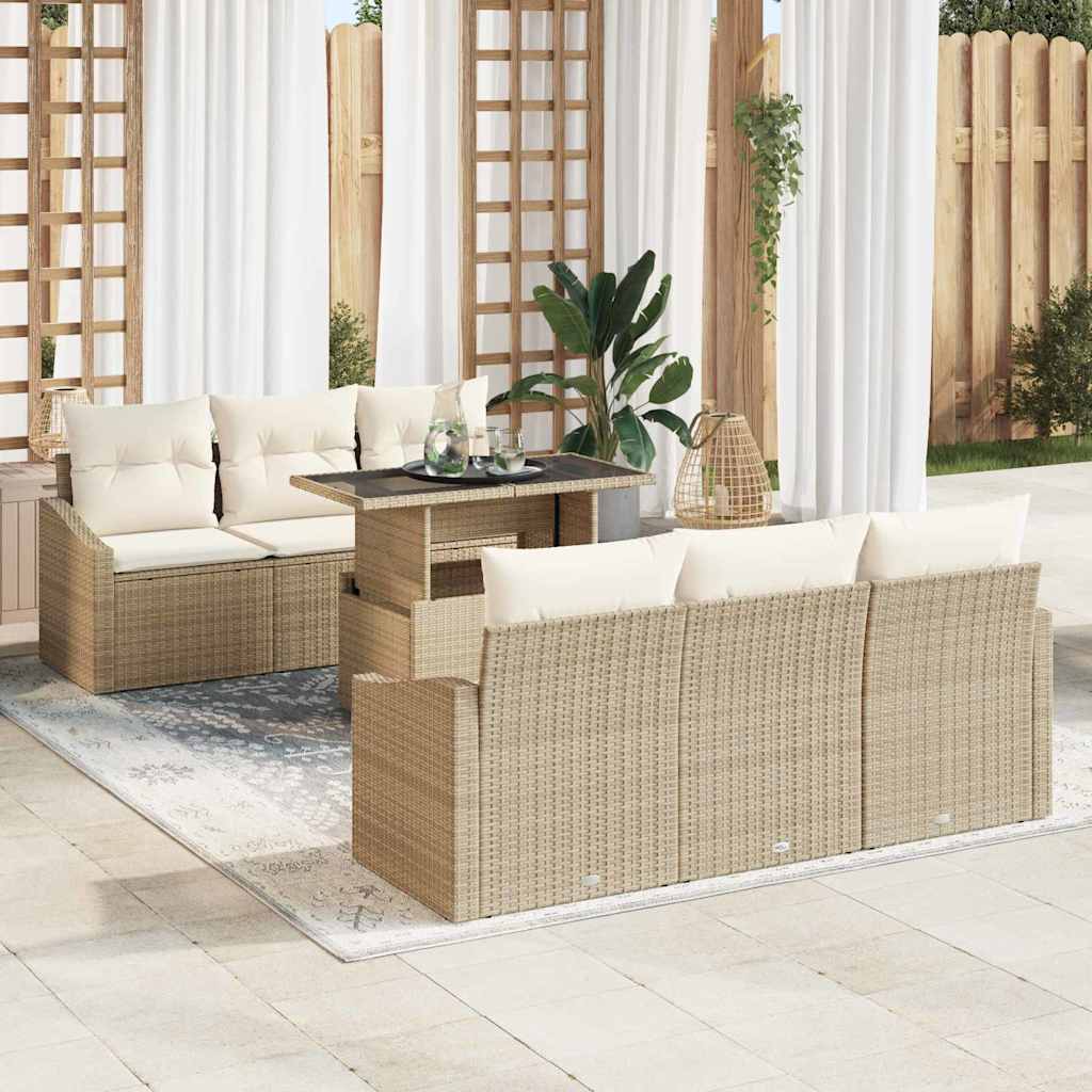 Garten-Sofa-Set 7 stk. Beige Poly-Rattan
