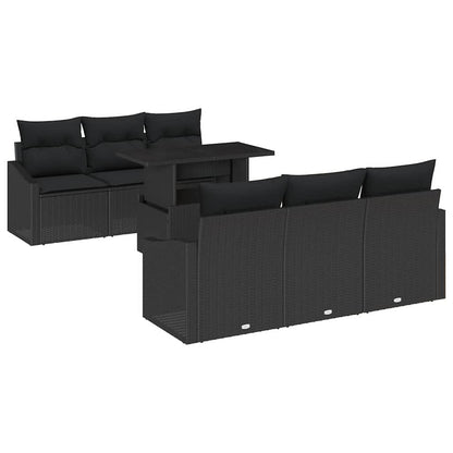 Garten-Sofa-Set 7 stk. Schwarz Poly-Rattan
