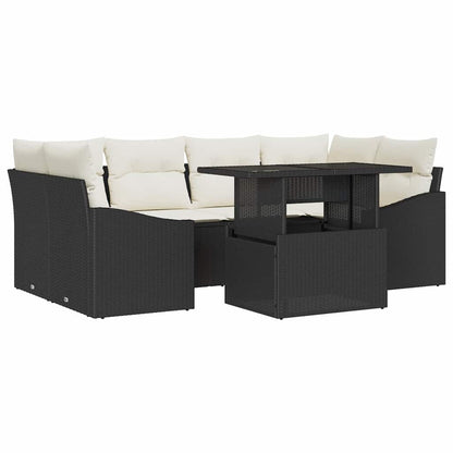 Garten-Sofa-Set 7 stk. Schwarz Poly-Rattan