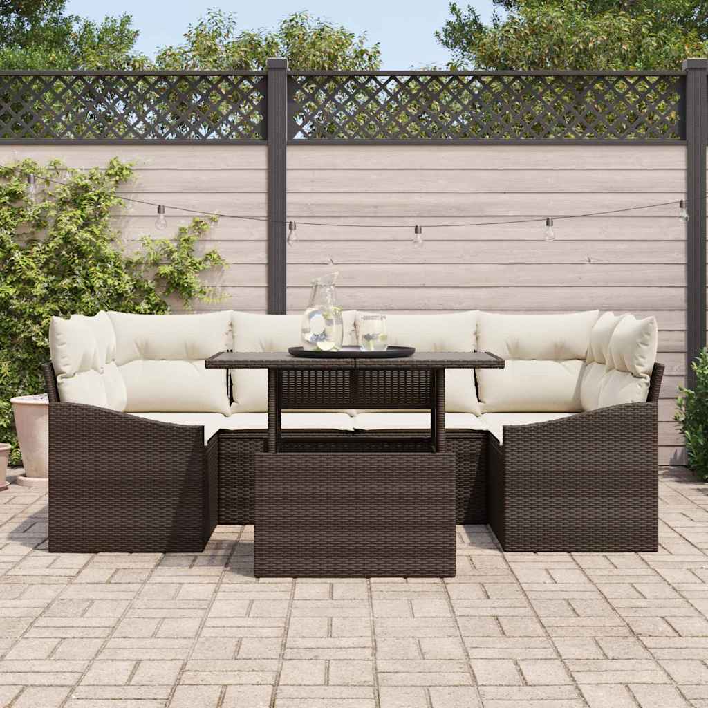 Garten-Sofa-Set 7 stk. Braun Poly-Rattan