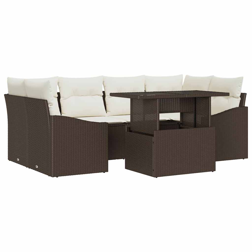Garten-Sofa-Set 7 stk. Braun Poly-Rattan