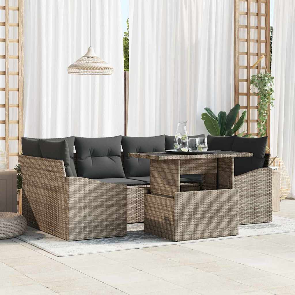 Garten-Sofa-Set 7 stk. Grau Poly-Rattan