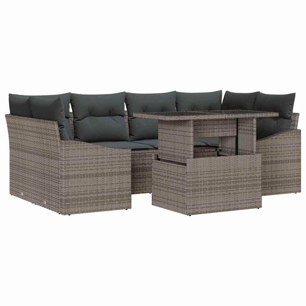 Garten-Sofa-Set 7 stk. Grau Poly-Rattan