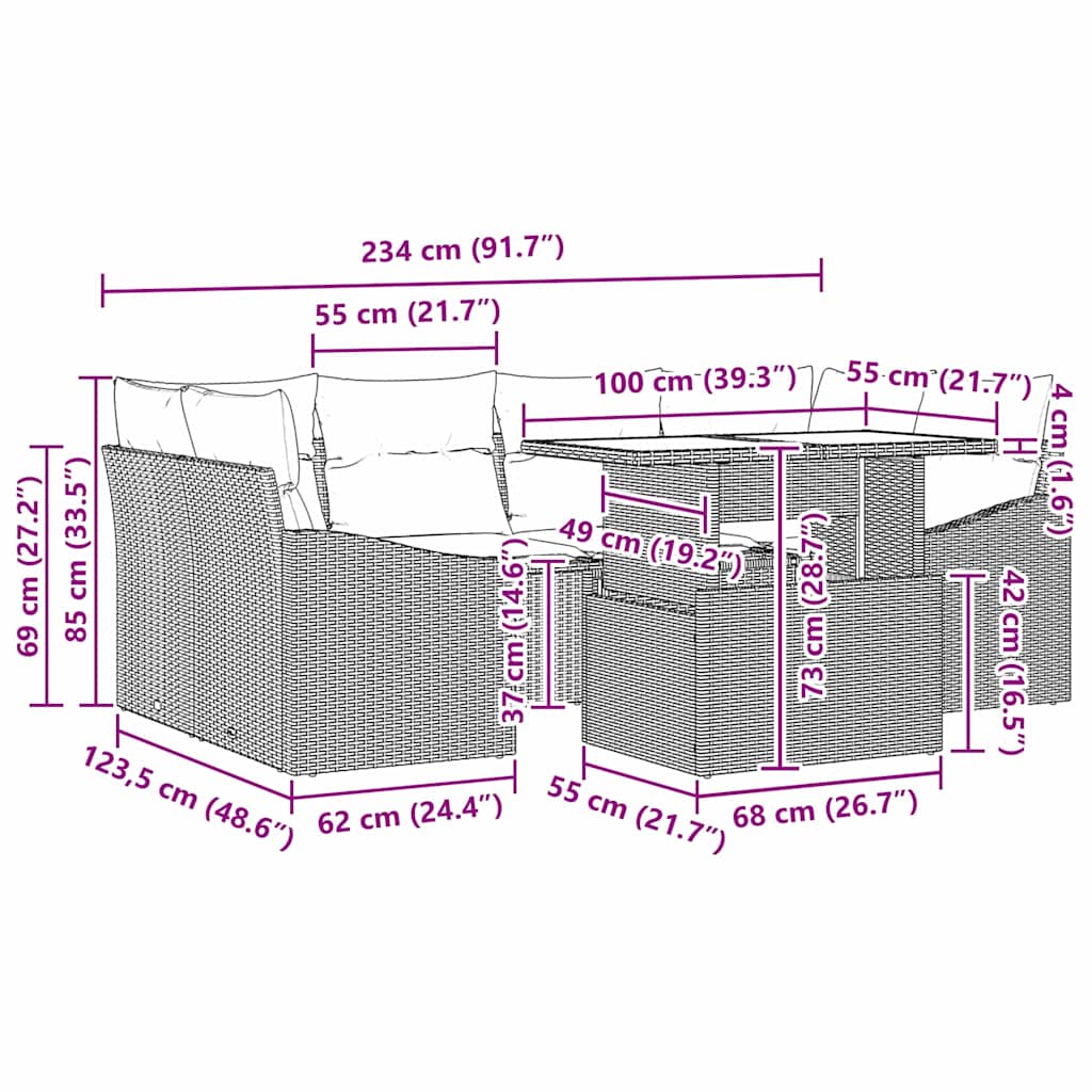 Garten-Sofa-Set 7 stk. Grau Poly-Rattan