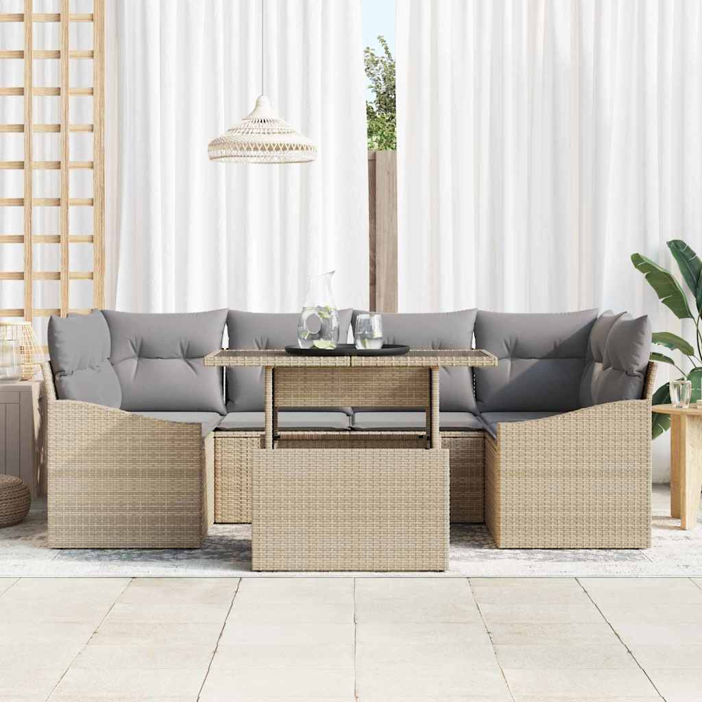 Garten-Sofa-Set 7 Stk. Beige Poly-Rattan