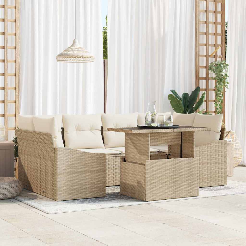 Garten-Sofa-Set 7 stk. Beige Poly-Rattan