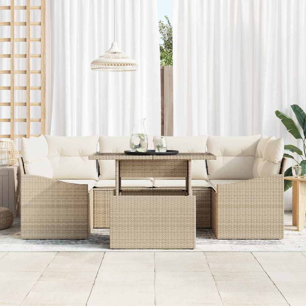 Garten-Sofa-Set 7 stk. Beige Poly-Rattan
