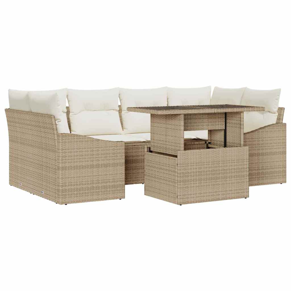 Garten-Sofa-Set 7 stk. Beige Poly-Rattan