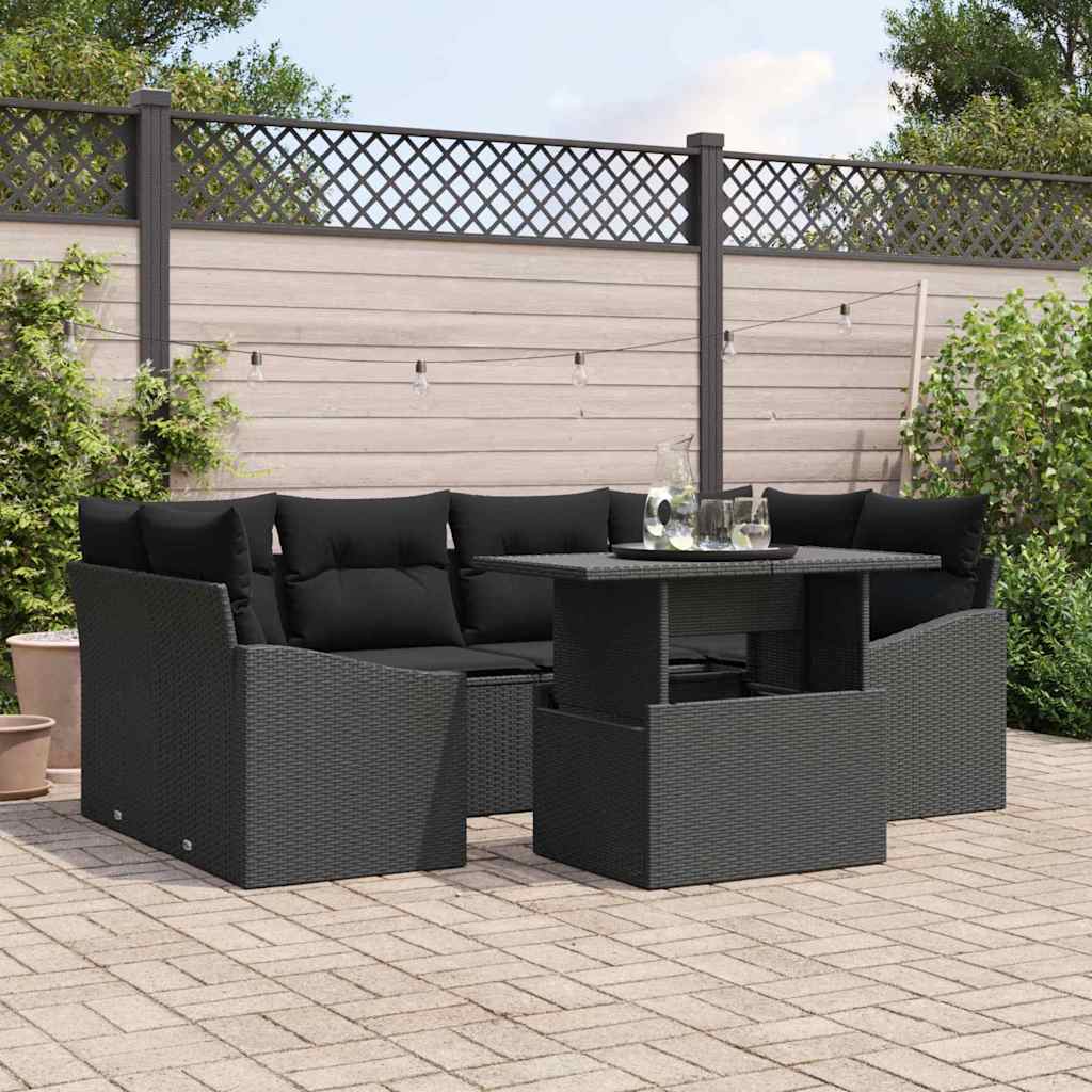 Garten-Sofa-Set 7 stk. Schwarz Poly-Rattan