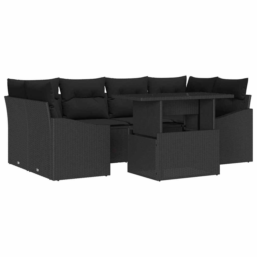 Garten-Sofa-Set 7 stk. Schwarz Poly-Rattan