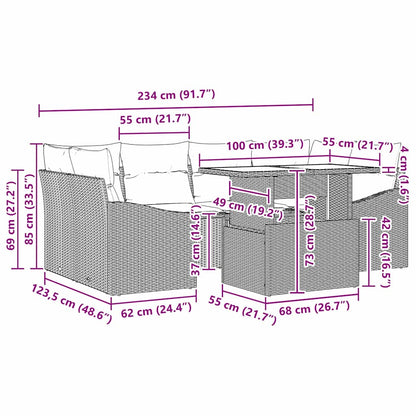 Garten-Sofa-Set 7 stk. Schwarz Poly-Rattan