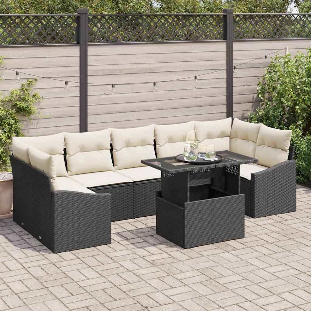 Garten-Sofa-Set 8 stk. Schwarz Poly-Rattan