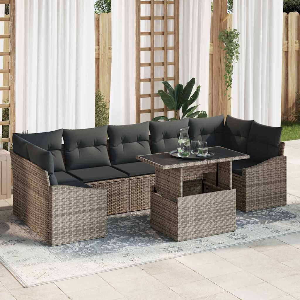 Garten-Sofa-Set 8 stk. Grau Poly-Rattan