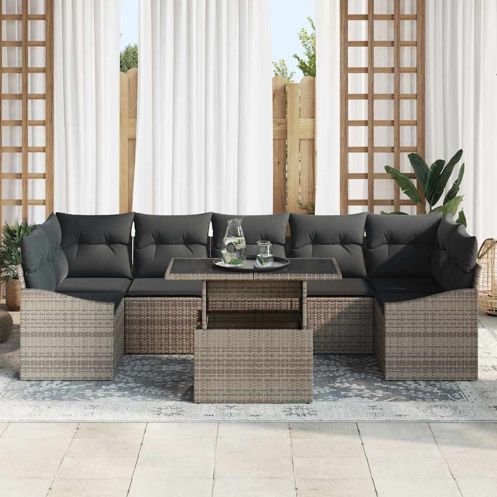 Garten-Sofa-Set 8 stk. Grau Poly-Rattan