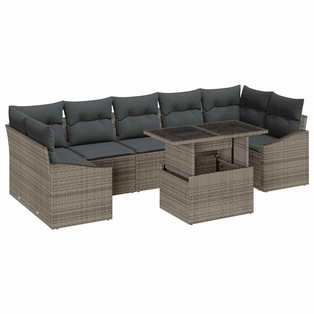 Garten-Sofa-Set 8 stk. Grau Poly-Rattan