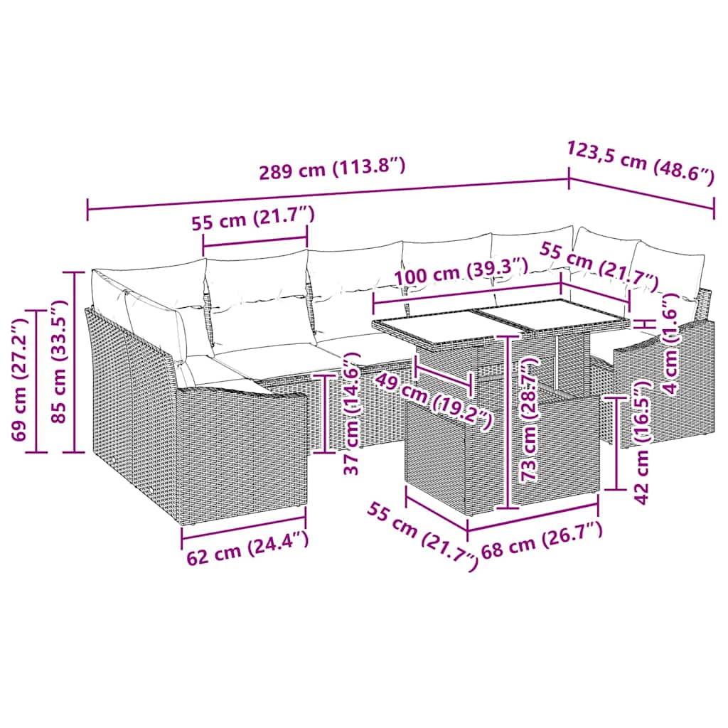 Garten-Sofa-Set 8 stk. Grau Poly-Rattan