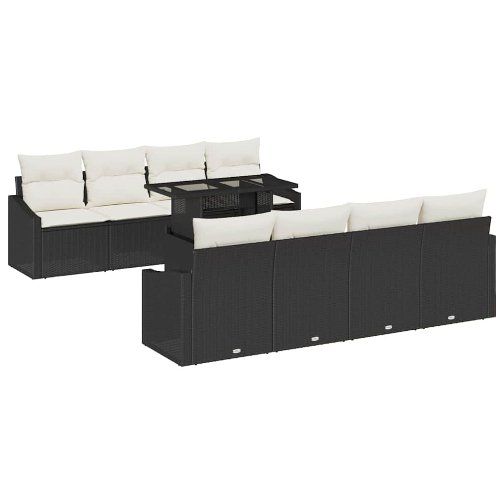 Garten-Sofa-Set mit Kissen 9 pcs Schwarz Poly-Rattan