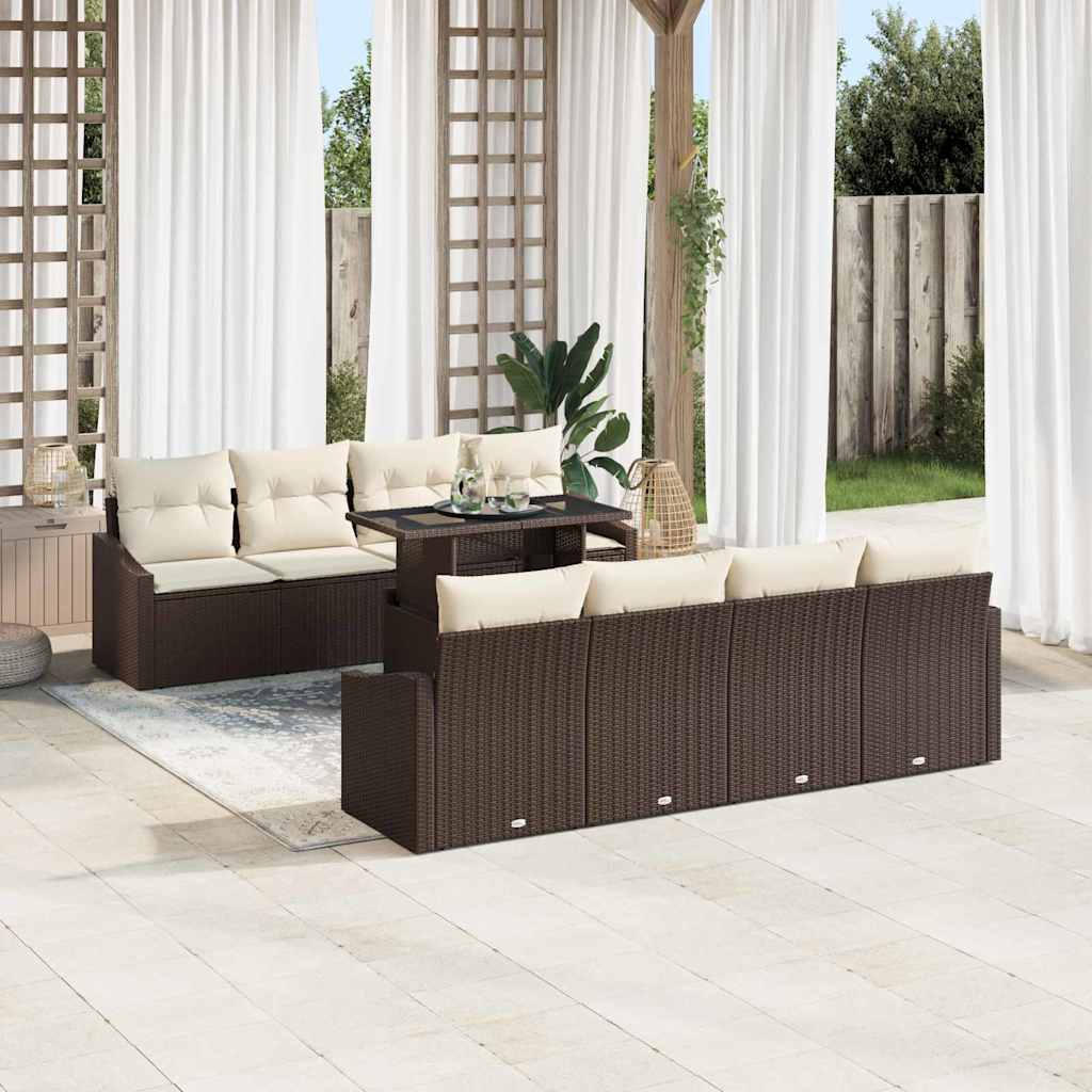 Garten-Sofa-Set 9 stk. Braun Poly-Rattan